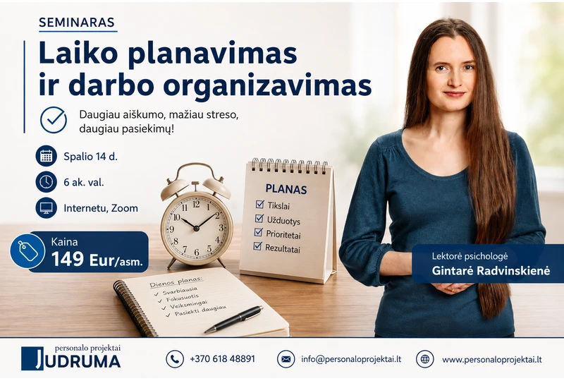 Efektyvus laiko planavimas: nuotolinis seminaras 2026-10-14