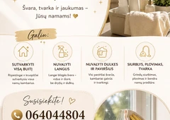 Profesionali nam? ruoša j?s? mieste||Gr?žkite ? švari? ir tvarking? erdv?||Nam? švara su atsakinga pagalba||Efektyvus but? ir nam? tvarkymas||Piligrimai ? namus – švara garantuota||Tvarkingi namai be j?s? r?pes?i?